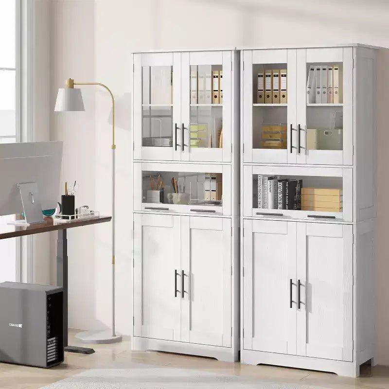 Armoire haute de salle de bain avec portes et étagères réglables, 5 compartiments, convient pour le salon, la cuisine ou la salle à manger.