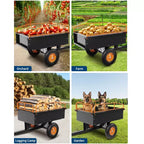 Remorque Lourd de VTT Benne Basculante en Acier, 340 kg (750 livres) 0,42 m³ (15 pieds cubes), Utilitaire de Jardin avec Côtés Amovibles pour Tracteur Tondeuse Autoportée
