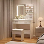 Coiffeuse avec miroir lumineux, coiffeuse de maquillage avec prise de courant 3 couleurs d'éclairage luminosité réglable coiffeuse pour femmes
