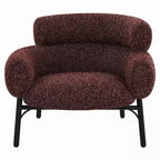 Fauteuil Royal Hampton, dossier incurvé, tissu tweed rouge marron, pieds en métal noir