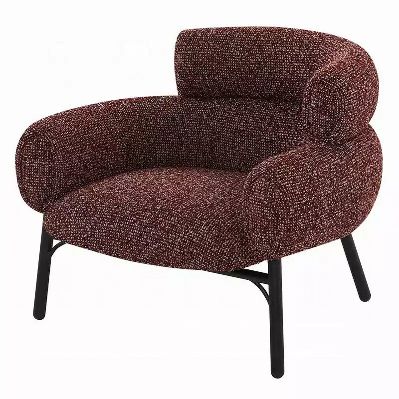 Fauteuil Royal Hampton, dossier incurvé, tissu tweed rouge marron, pieds en métal noir