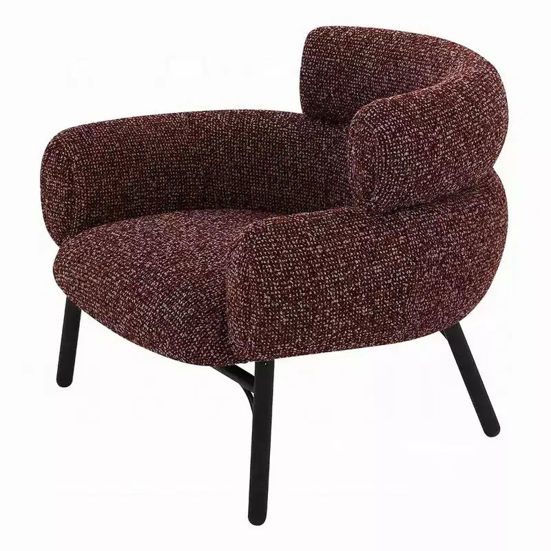 Fauteuil Royal Hampton, dossier incurvé, tissu tweed rouge marron, pieds en métal noir