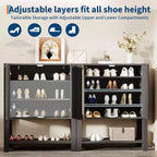 Meuble à chaussures en rotin pour entrée, armoire de rangement autoportante en bois à 5 niveaux de style rustique avec étagères réglables pour couloir et salon