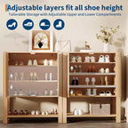 Meuble à chaussures en rotin pour entrée, armoire de rangement autoportante en bois à 5 niveaux de style rustique avec étagères réglables pour couloir et salon