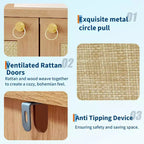 Meuble à chaussures en rotin pour entrée, armoire de rangement autoportante en bois à 5 niveaux de style rustique avec étagères réglables pour couloir et salon