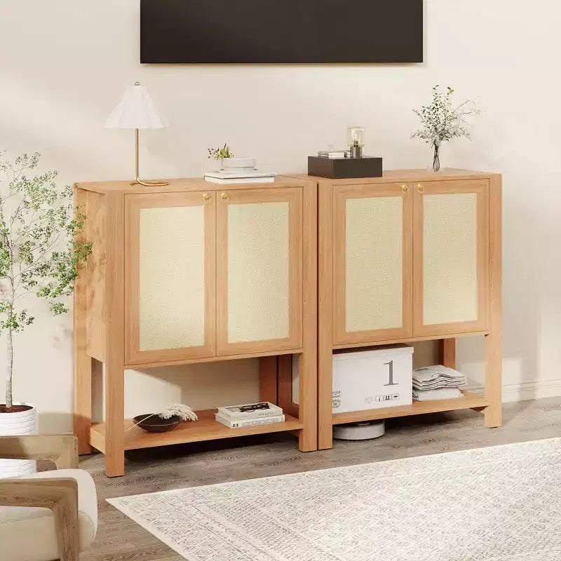 Meuble à chaussures en rotin pour entrée, armoire de rangement autoportante en bois à 5 niveaux de style rustique avec étagères réglables pour couloir et salon