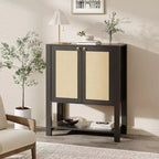 Meuble à chaussures en rotin pour entrée, armoire de rangement autoportante en bois à 5 niveaux de style rustique avec étagères réglables pour couloir et salon