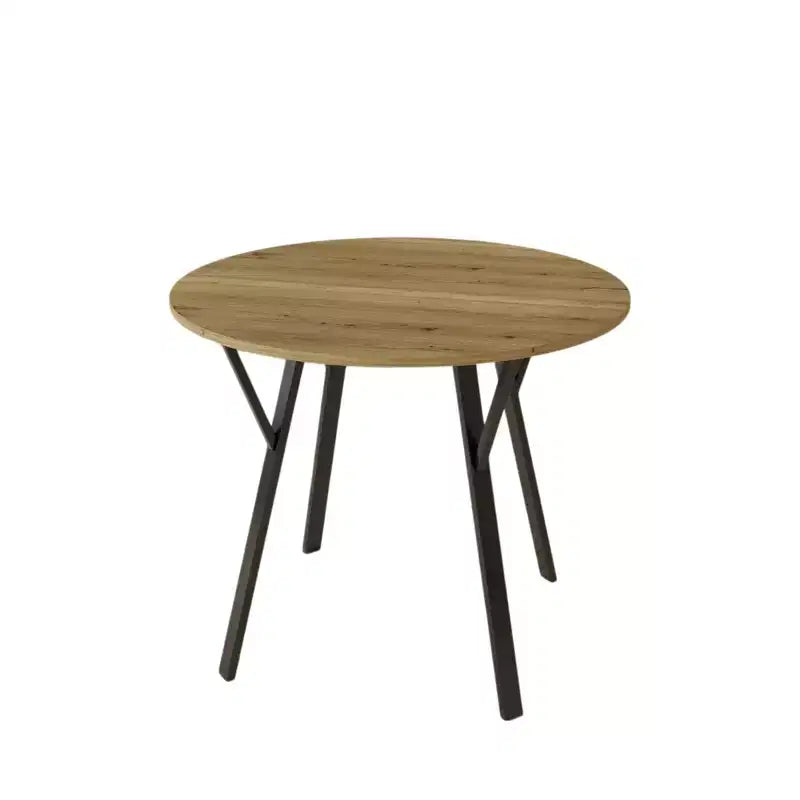 Table à manger ronde Homy Casa 35.4, plateau aspect bois, pieds en métal noir, 2 à 4 places