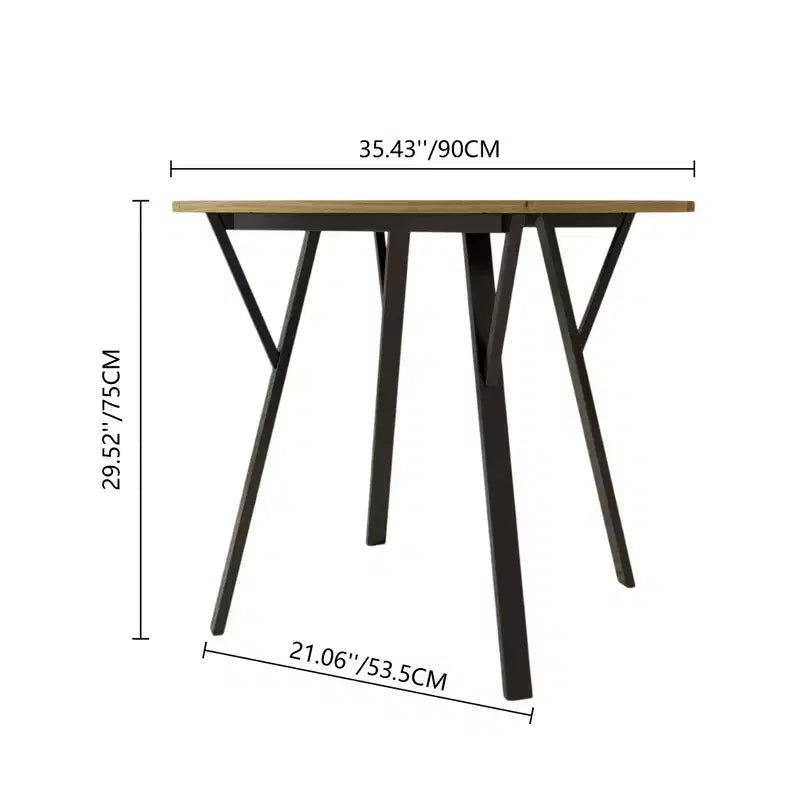 Table à manger ronde Homy Casa 35.4, plateau aspect bois, pieds en métal noir, 2 à 4 places