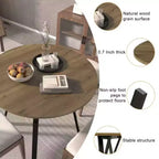 Table à manger ronde Homy Casa 35.4, plateau aspect bois, pieds en métal noir, 2 à 4 places