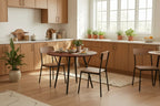 Table à manger ronde Homy Casa 35.4, plateau aspect bois, pieds en métal noir, 2 à 4 places