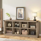 Étagère à 8 niveaux, longue étagère de rangement horizontale en bois, adaptée aux salons, aux entrées ou aux bureaux, robuste et durable.