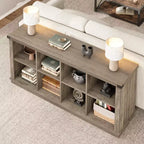 Étagère à 8 niveaux, longue étagère de rangement horizontale en bois, adaptée aux salons, aux entrées ou aux bureaux, robuste et durable.