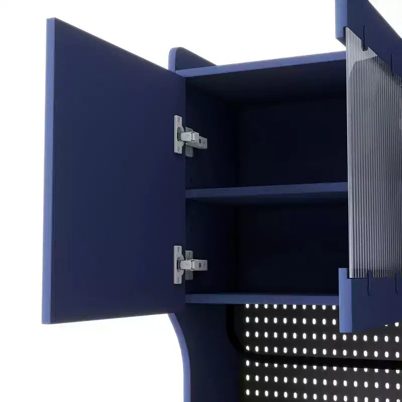 Buffet autoportant de 160 cm de large et grand meuble de rangement pour bar à café avec surmeuble, 6 tiroirs, 5 armoires - Bleu