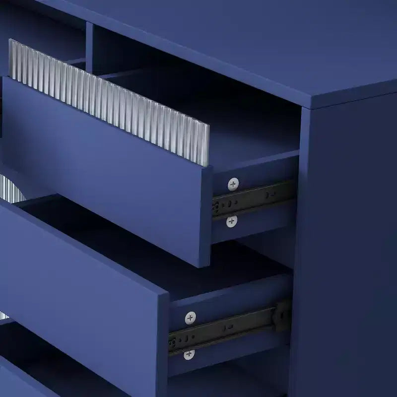 Buffet autoportant de 160 cm de large et grand meuble de rangement pour bar à café avec surmeuble, 6 tiroirs, 5 armoires - Bleu