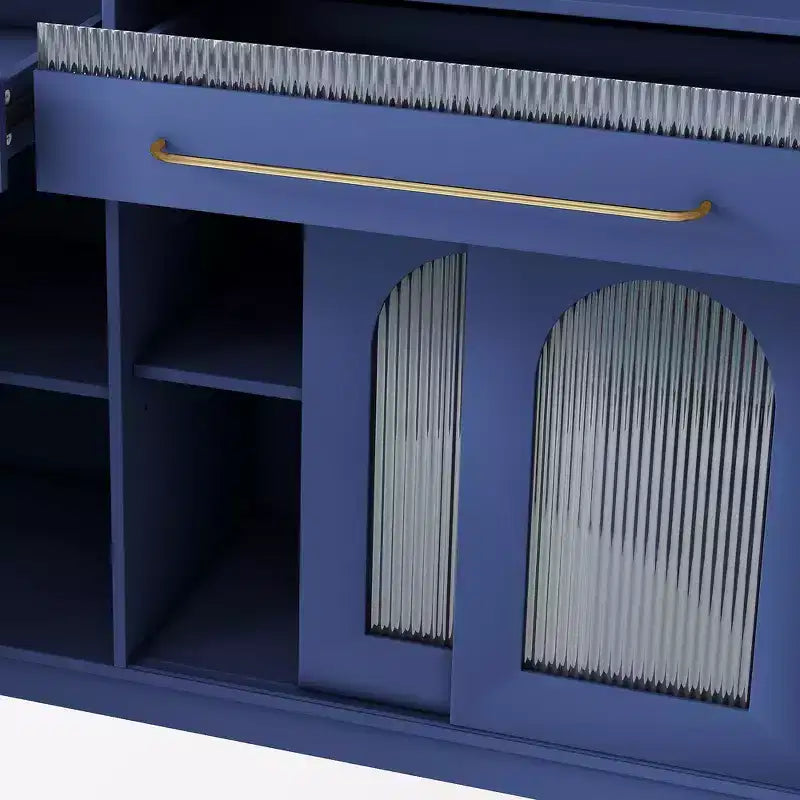 Buffet autoportant de 160 cm de large et grand meuble de rangement pour bar à café avec surmeuble, 6 tiroirs, 5 armoires - Bleu
