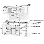Buffet autoportant de 160 cm de large et grand meuble de rangement pour bar à café avec surmeuble, 6 tiroirs, 5 armoires - Bleu