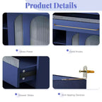 Buffet autoportant de 160 cm de large et grand meuble de rangement pour bar à café avec surmeuble, 6 tiroirs, 5 armoires - Bleu