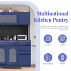 Buffet autoportant de 160 cm de large et grand meuble de rangement pour bar à café avec surmeuble, 6 tiroirs, 5 armoires - Bleu
