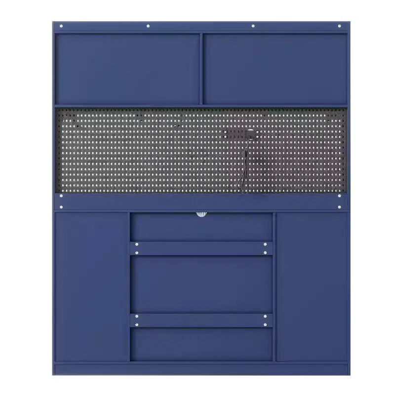Buffet autoportant de 160 cm de large et grand meuble de rangement pour bar à café avec surmeuble, 6 tiroirs, 5 armoires - Bleu