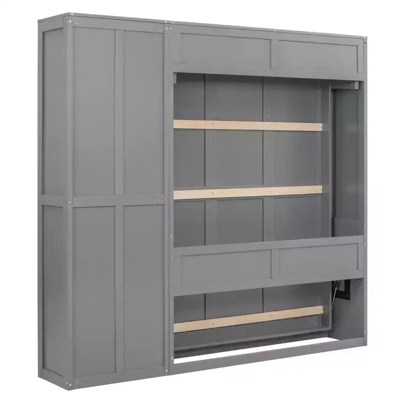 Lit mural escamotable double/grand lit avec étagères, armoire de lit escamotable peu encombrante pour chambre d'amis ou bureau à domicile