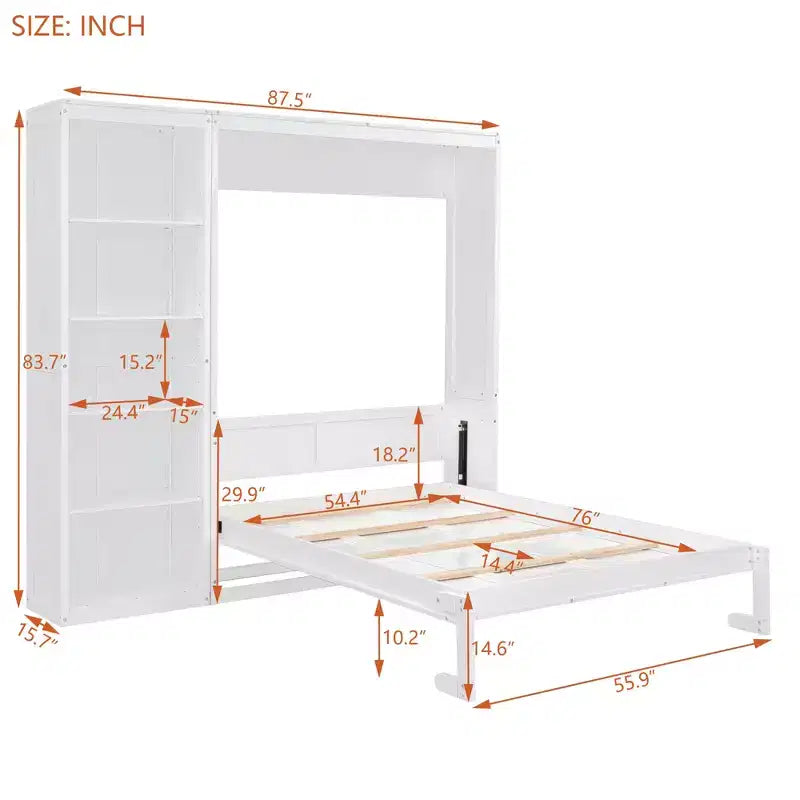 Lit mural escamotable double/grand lit avec étagères, armoire de lit escamotable peu encombrante pour chambre d'amis ou bureau à domicile