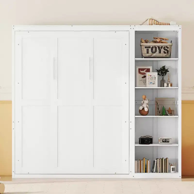 Lit mural escamotable double/grand lit avec étagères, armoire de lit escamotable peu encombrante pour chambre d'amis ou bureau à domicile