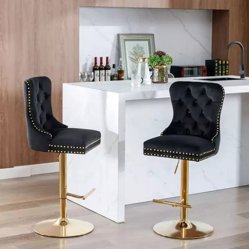 Tabourets de bar pivotants en velours réglables en hauteur (25-33") – Lot de 2, Tabourets de bar rembourrés hauteur comptoir pour pub, îlot de cuisine