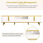 Meuble TV de Luxe Minimaliste de 85 pouces, Meuble TV Moderne du Milieu du Siècle avec Étagère de Rangement Ouverte, Table Console TV avec Armoires et Tiroirs
