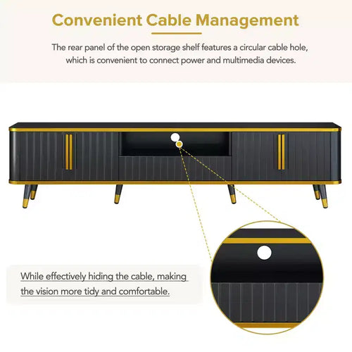 Meuble TV de Luxe Minimaliste de 85 pouces, Meuble TV Moderne du Milieu du Siècle avec Étagère de Rangement Ouverte, Table Console TV avec Armoires et Tiroirs
