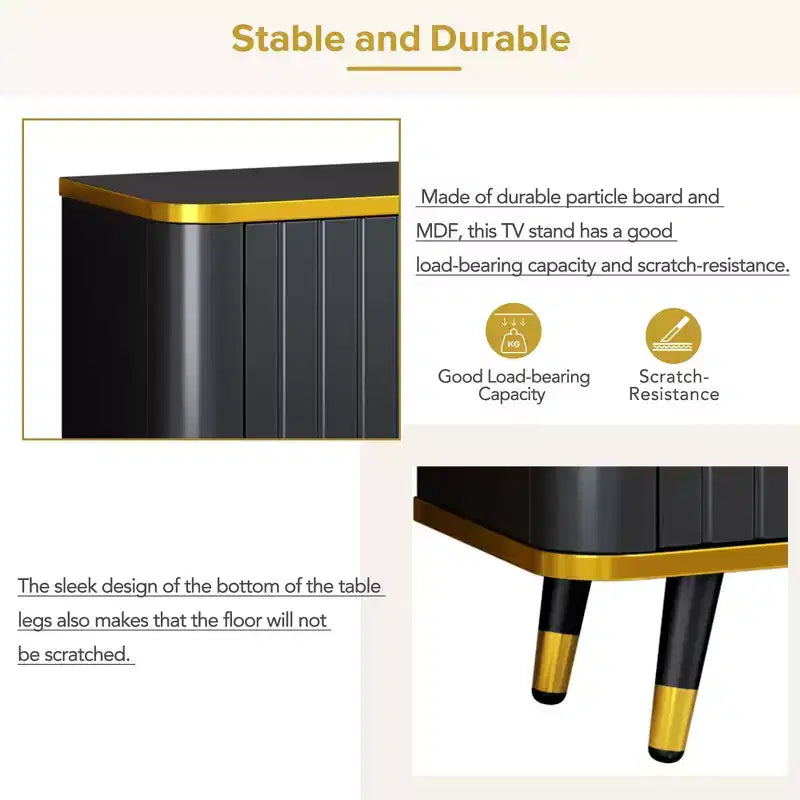 Meuble TV de Luxe Minimaliste de 85 pouces, Meuble TV Moderne du Milieu du Siècle avec Étagère de Rangement Ouverte, Table Console TV avec Armoires et Tiroirs