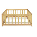 Lit au sol jumeau Bellemave avec clôture, cadre de lit Montessori en bois d'hévéa massif pour enfants, design discret avec lattes, finition naturelle