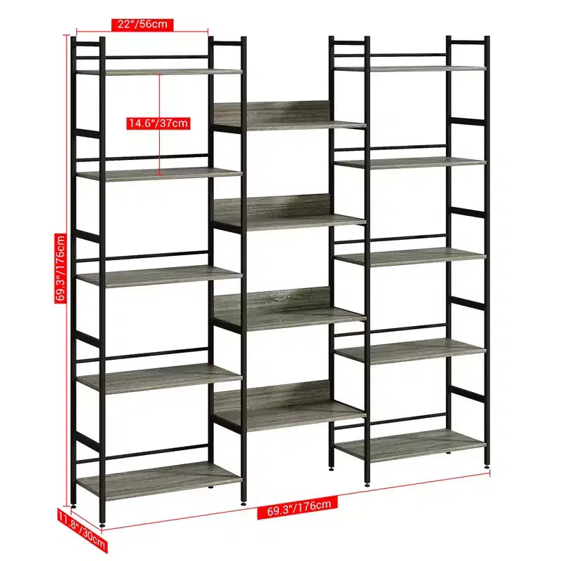 Étagère à 5 niveaux, étagère de présentation, bibliothèques industrielles avec cadre en métal, meubles bibliothèques modernes et hautes pour le bureau à domicile, la salle d'étude, le salon