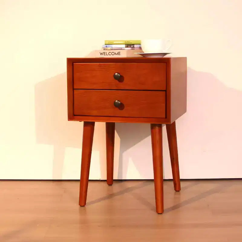 Nightstand with 2 Drawers and Angled Face Design for Bedroom or Living Room
