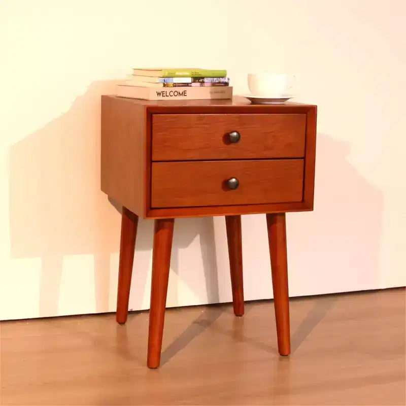 Table de chevet avec 2 tiroirs et façade inclinée pour chambre ou salon