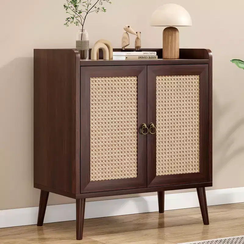 Meuble Buffet Commode avec Rangement et Portes Décorées en Rotin, Buffets Vintage pour Salle à Manger, Salon, Couloir