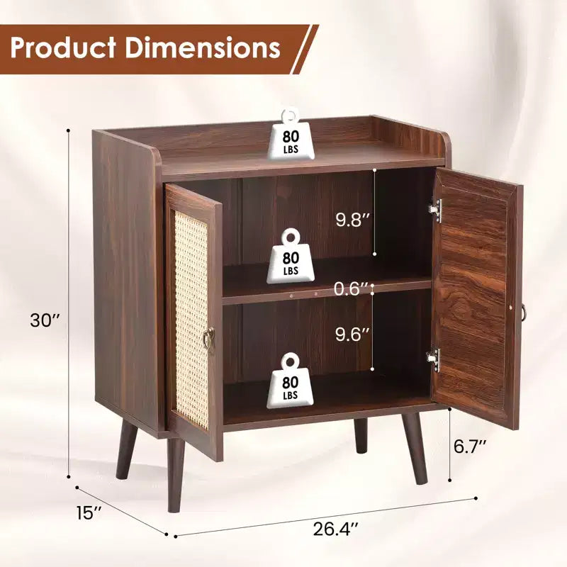 Meuble Buffet Commode avec Rangement et Portes Décorées en Rotin, Buffets Vintage pour Salle à Manger, Salon, Couloir