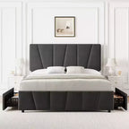 Cadre de lit rembourré avec tête de lit réglable, plusieurs tiroirs de rangement, cadre de lit en bois, matelas sans ressorts, meubles de chambre modernes
