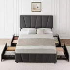 Cadre de lit rembourré avec tête de lit réglable, plusieurs tiroirs de rangement, cadre de lit en bois, matelas sans ressorts, meubles de chambre modernes