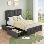 Cadre de lit rembourré avec tête de lit réglable, plusieurs tiroirs de rangement, cadre de lit en bois, matelas sans ressorts, meubles de chambre modernes