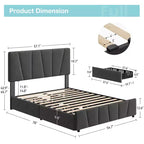 Cadre de lit rembourré avec tête de lit réglable, plusieurs tiroirs de rangement, cadre de lit en bois, matelas sans ressorts, meubles de chambre modernes