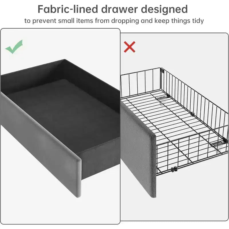 Cadre de lit avec 4 tiroirs de rangement, plateforme tapissée en velours supportant 450 kg, gris, GRAND LIT