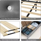 Cadre de lit avec 4 tiroirs de rangement, plateforme tapissée en velours supportant 450 kg, gris, GRAND LIT