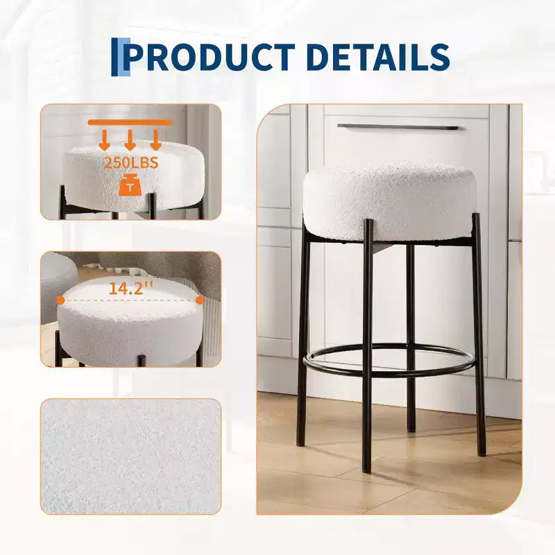 Lot de 2 tabourets de bar sans dossier, hauteur de comptoir de 61 cm avec sièges moelleux et pieds en métal - Tabourets modernes pour îlot de cuisine, salle à manger ou café à domicile