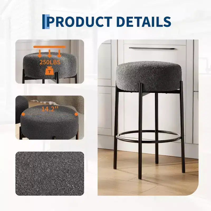 Lot de 2 tabourets de bar sans dossier, hauteur de comptoir de 61 cm avec sièges moelleux et pieds en métal - Tabourets modernes pour îlot de cuisine, salle à manger ou café à domicile