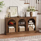 Meuble TV Console avec Prises, Meuble TV Moderne à 3 Niveaux Arqué de 160 cm avec Station de Recharge et Étagères Ouvertes pour TV de 65/70 pouces
