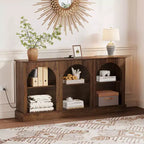 Meuble TV Console avec Prises, Meuble TV Moderne à 3 Niveaux Arqué de 160 cm avec Station de Recharge et Étagères Ouvertes pour TV de 65/70 pouces