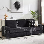 Canapé trois places en velours côtelé 83 po avec porte-gobelets, canapé nuage moderne moelleux pour salons, appartements compacts et bureaux