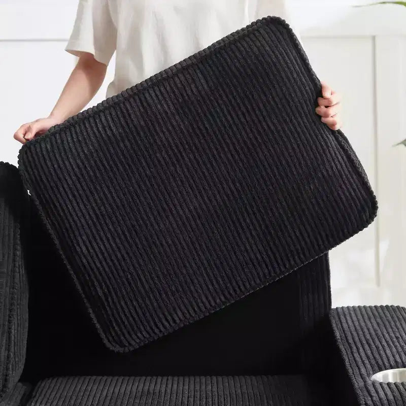 Canapé trois places en velours côtelé 83 po avec porte-gobelets, canapé nuage moderne moelleux pour salons, appartements compacts et bureaux