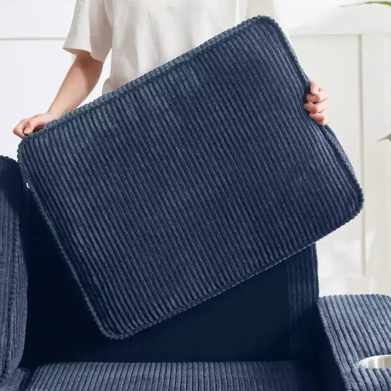 Canapé trois places en velours côtelé 83 po avec porte-gobelets, canapé nuage moderne moelleux pour salons, appartements compacts et bureaux